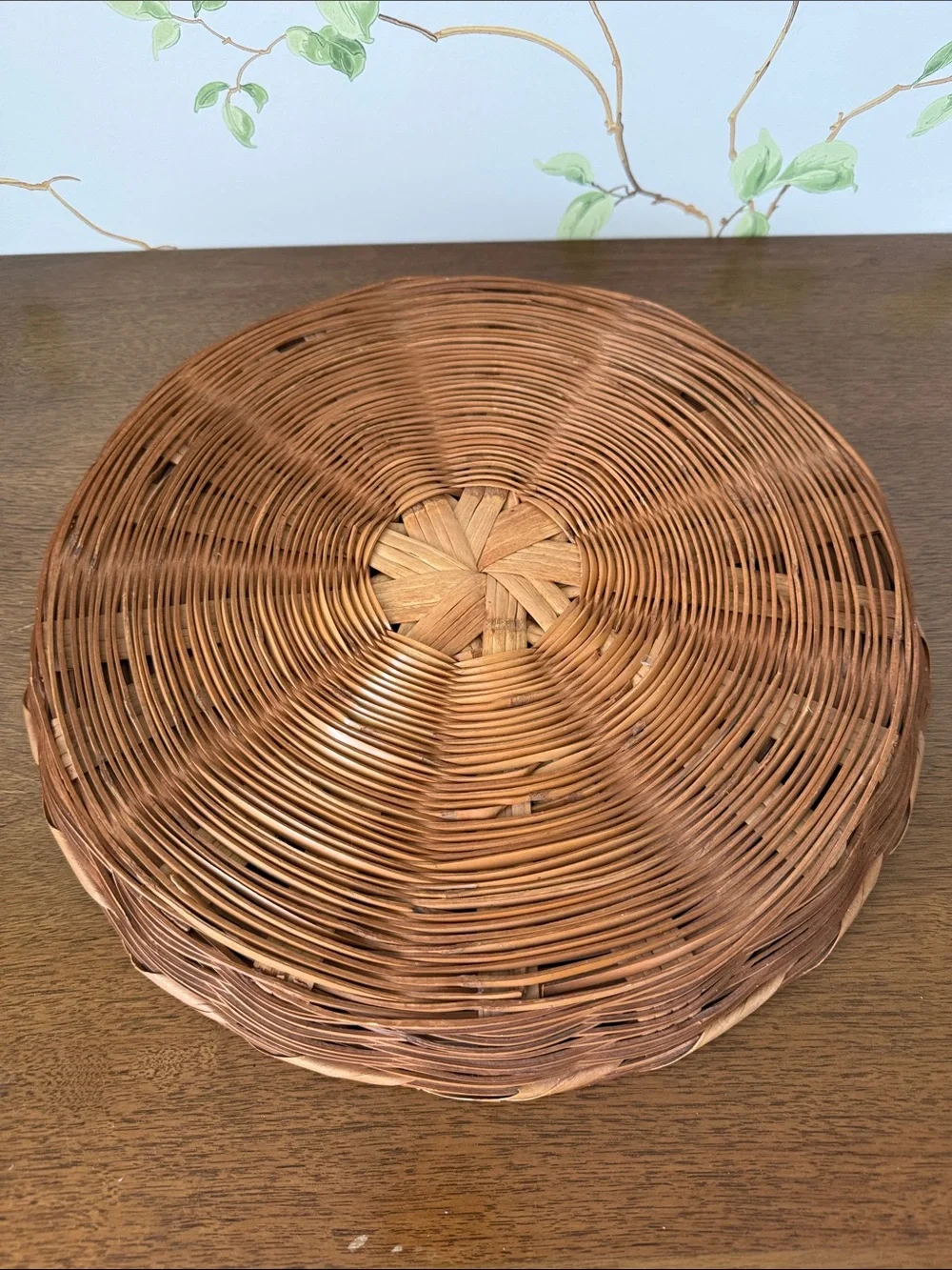 Vintage Hand-Woven Wicker Basket Lid and Sturdy Handle